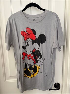 Disney Gray Minnie Mouse Tee with Red Bow and Yellow Shoes